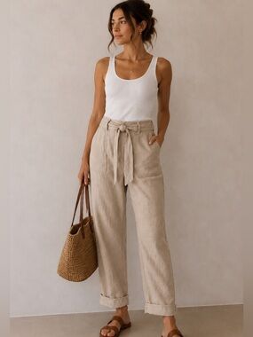 Lauren Ralph Lauren Beige High-Waist Tie Ankle Pants
